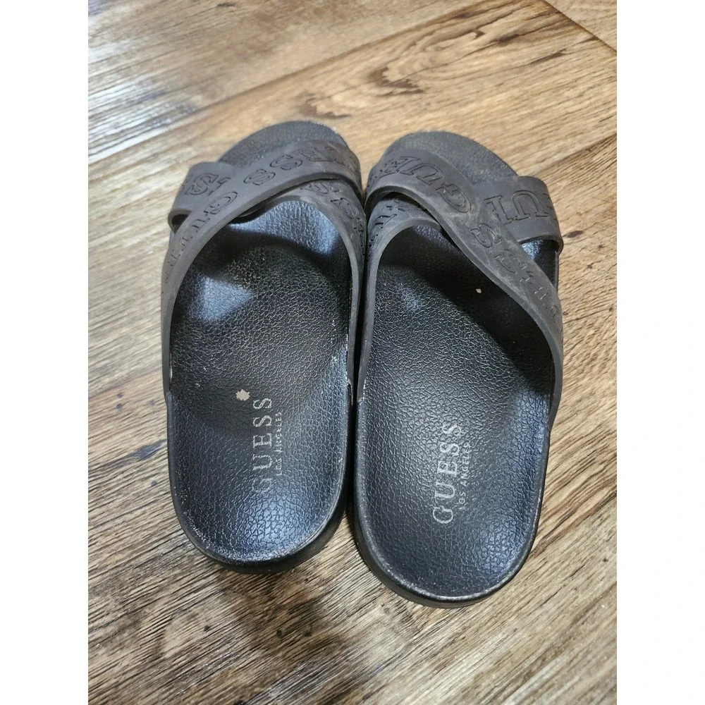 Guess Los Angeles Mens Black Crisscross Logo Slide Sandals Slip On Shoes